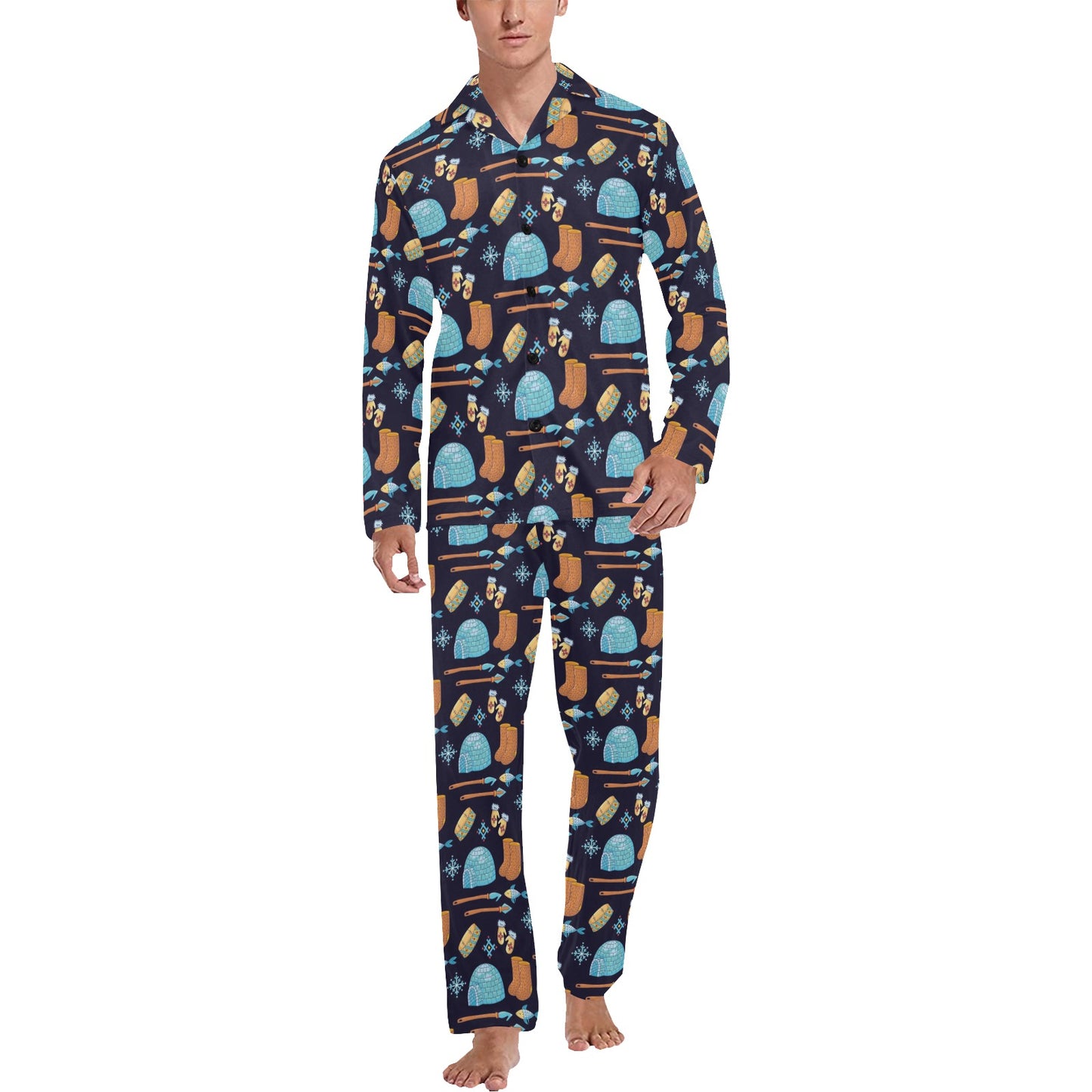 Eskimo Pattern Print Design 02 Men's Long Pajama Set