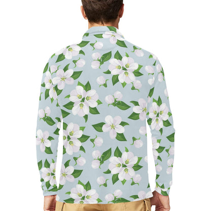 Apple blossom Pattern Print Design AB04 Long Sleeve Polo Shirt For Men's