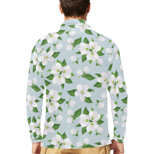 Apple blossom Pattern Print Design AB04 Long Sleeve Polo Shirt For Men's