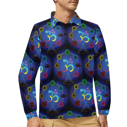 Chakra Zen Yoga OM Long Sleeve Polo Shirt For Men's