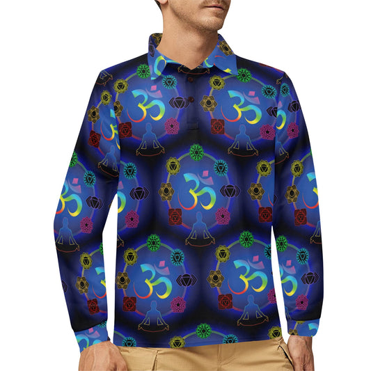 Chakra Zen Yoga OM Long Sleeve Polo Shirt For Men's