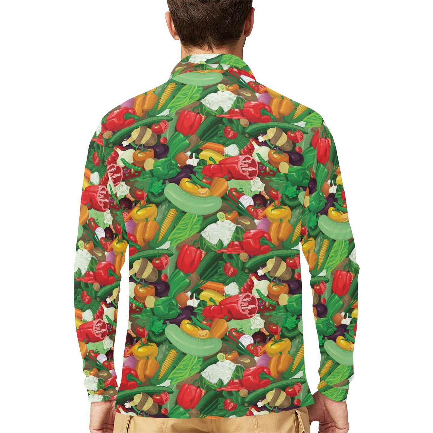Salad Mix Vegetableprint Design LKS301 Long Sleeve Polo Shirt For Men's