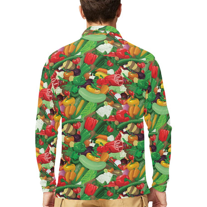 Salad Mix Vegetableprint Design LKS301 Long Sleeve Polo Shirt For Men's