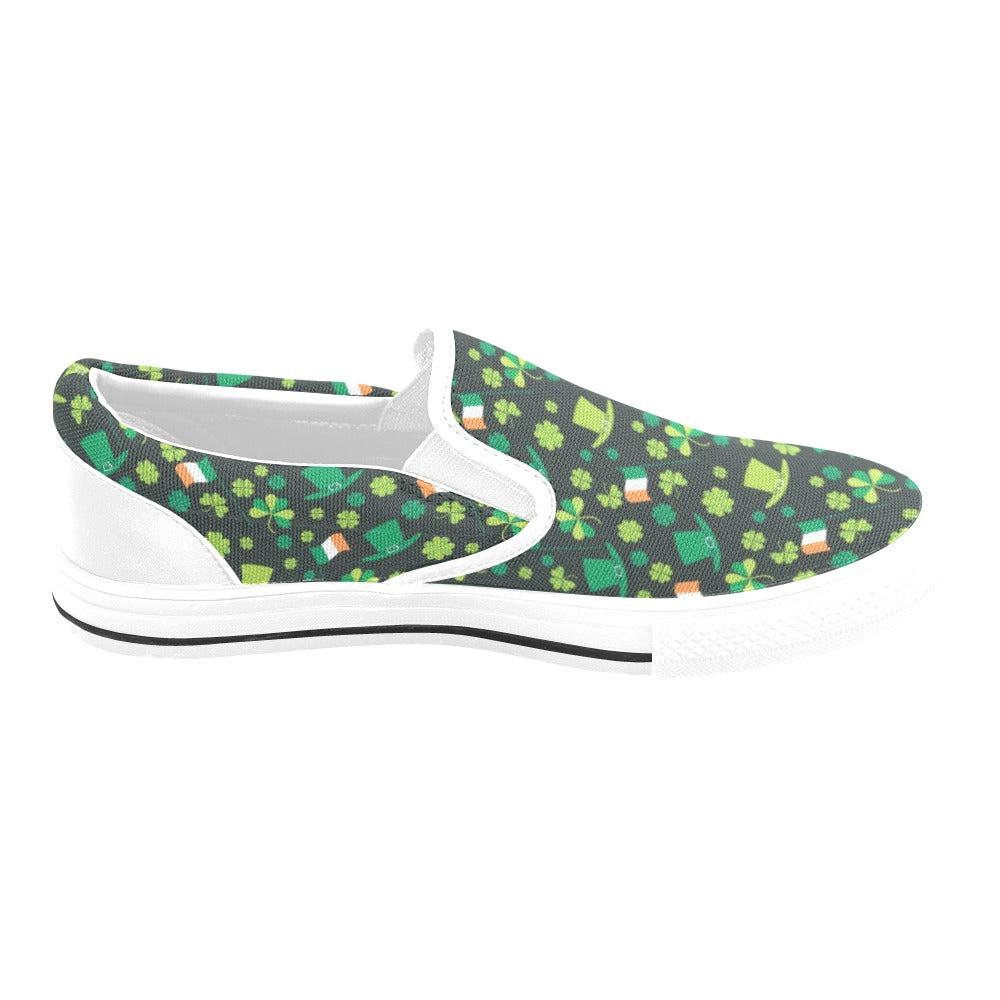 Shamrock Saint Patrick's Day Print Design LKS304 White Slip Ons Canvas Women's Shoes