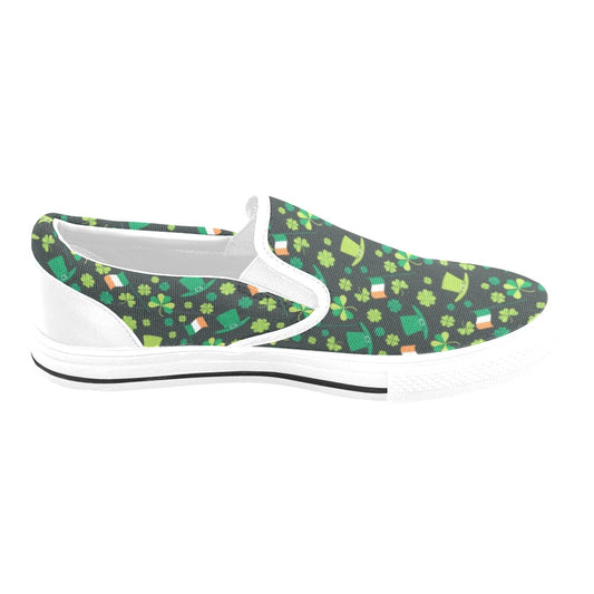 Shamrock Saint Patrick's Day Print Design LKS304 White Slip Ons Canvas Women's Shoes