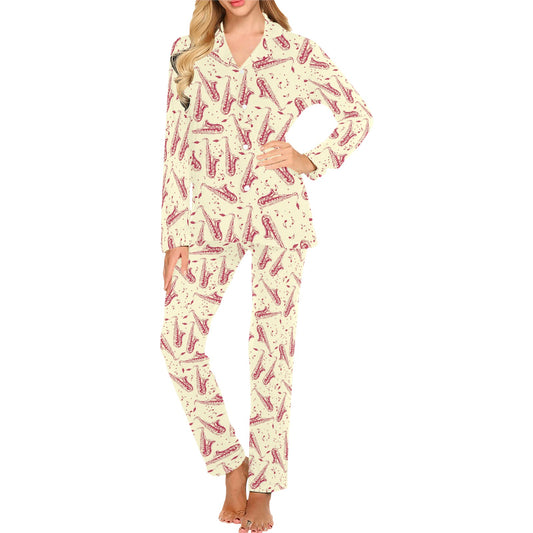 Saxophone Print Design LKS402 Women's Long Pajama Set