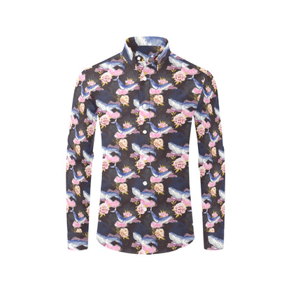 Blue Whale Print Design LKS401 Men's Long Sleeve Dress Shirt