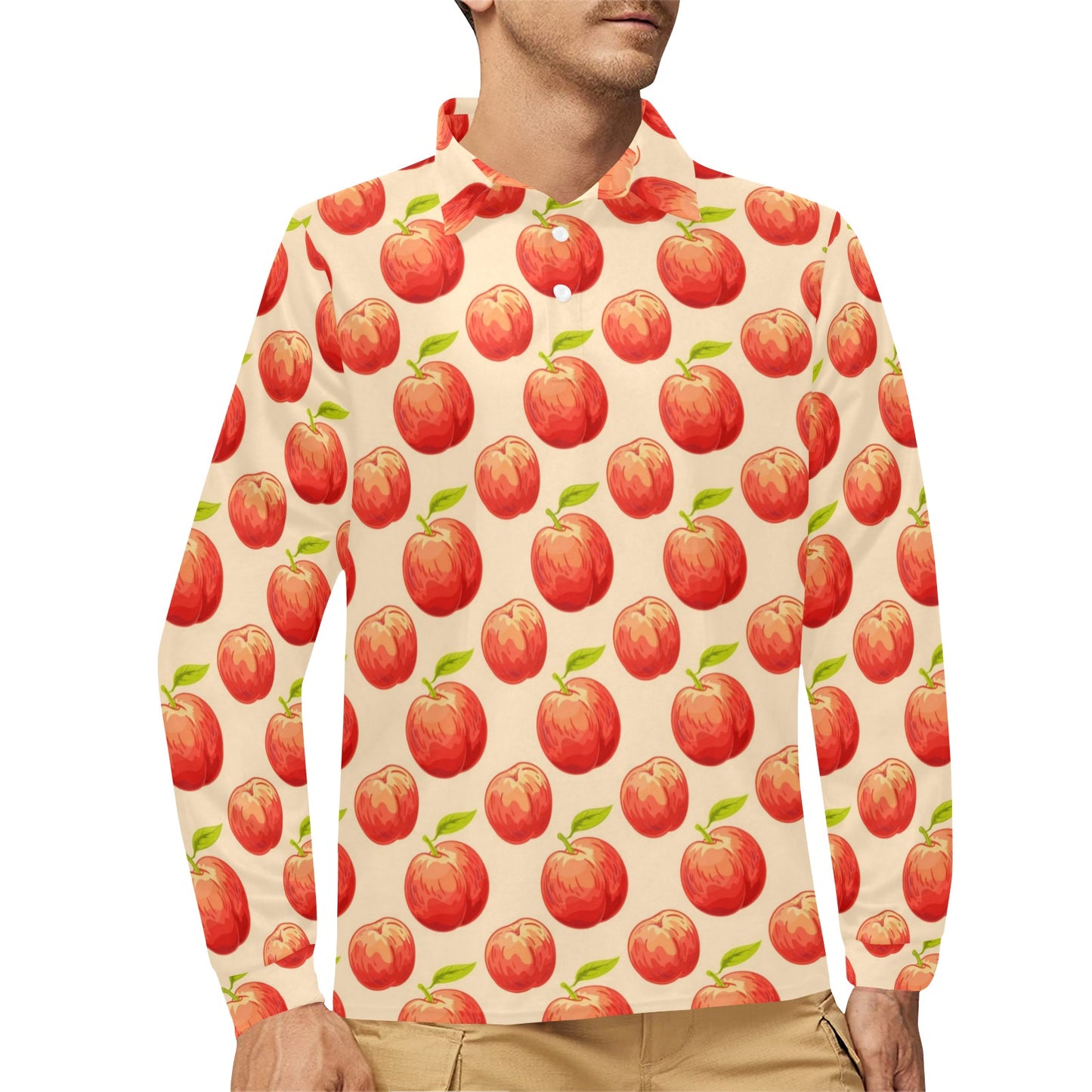 Peach Pattern Print Design A03 Long Sleeve Polo Shirt For Men's