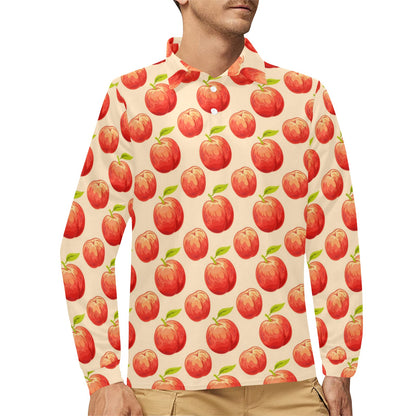 Peach Pattern Print Design A03 Long Sleeve Polo Shirt For Men's