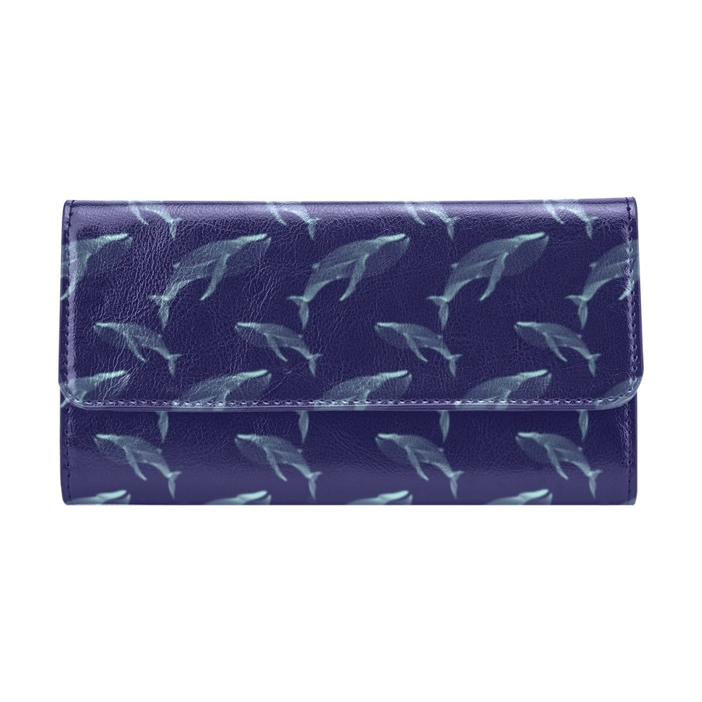 Blue Whale Print Design LKS402 Women's Trifold Wallet