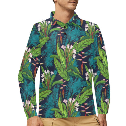 Rainforest Pattern Print Design RF01 Long Sleeve Polo Shirt For Men's