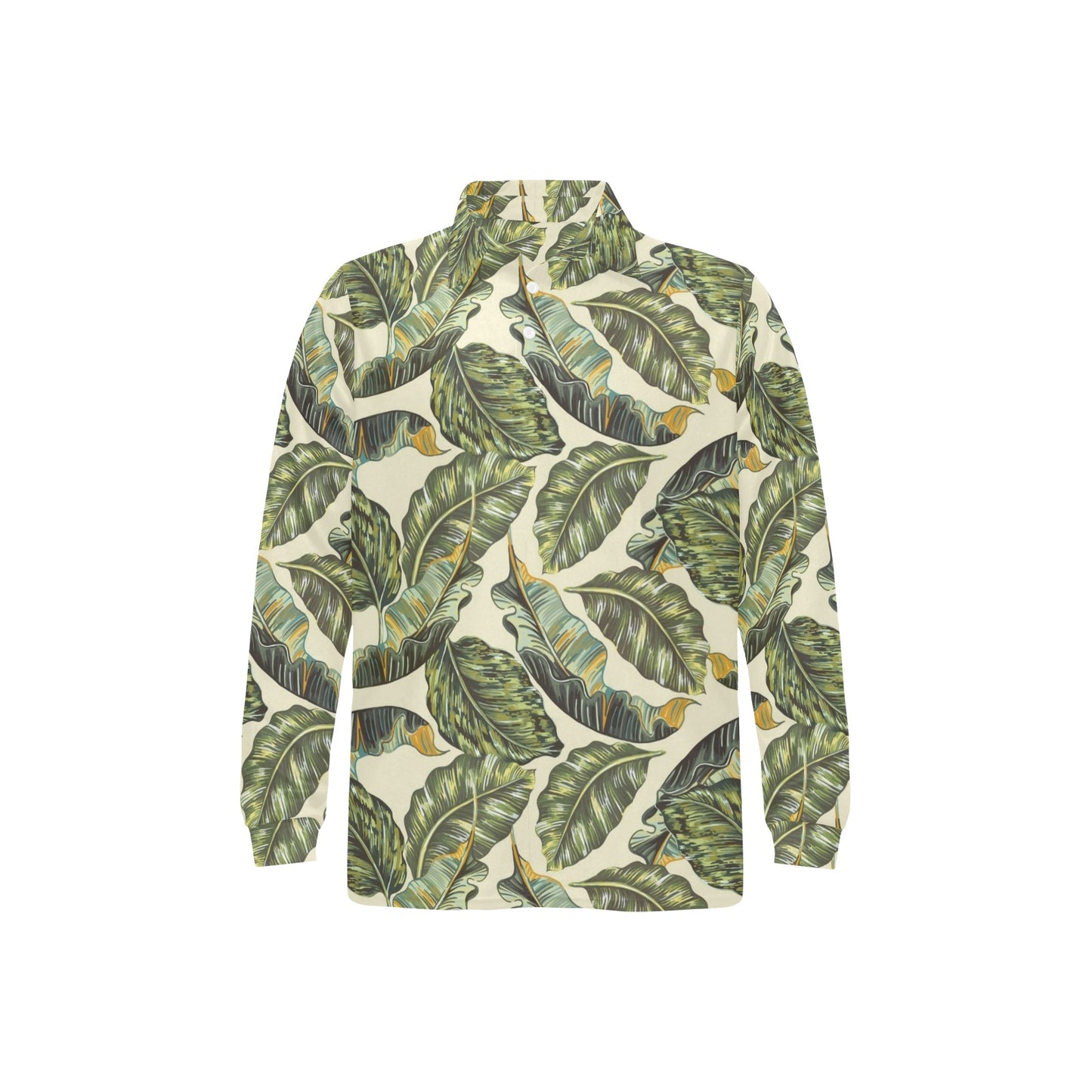 Banana Leaf Pattern Print Design BL08 Long Sleeve Polo Shirt For Men's