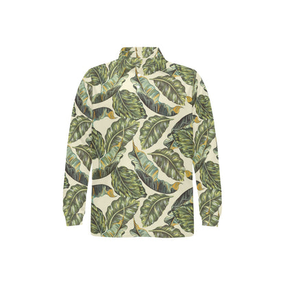 Banana Leaf Pattern Print Design BL08 Long Sleeve Polo Shirt For Men's