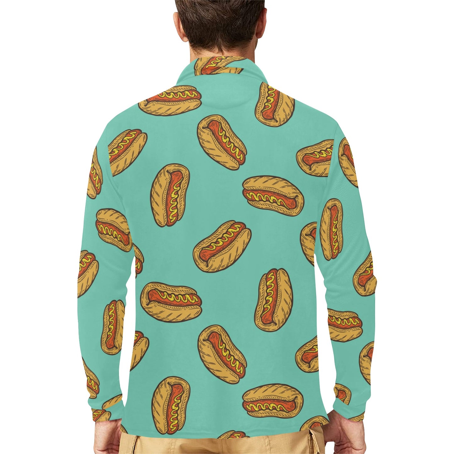 Hot Dog Pattern Print Design 04 Long Sleeve Polo Shirt For Men's