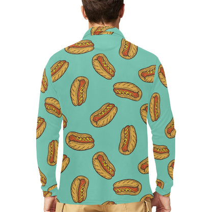Hot Dog Pattern Print Design 04 Long Sleeve Polo Shirt For Men's