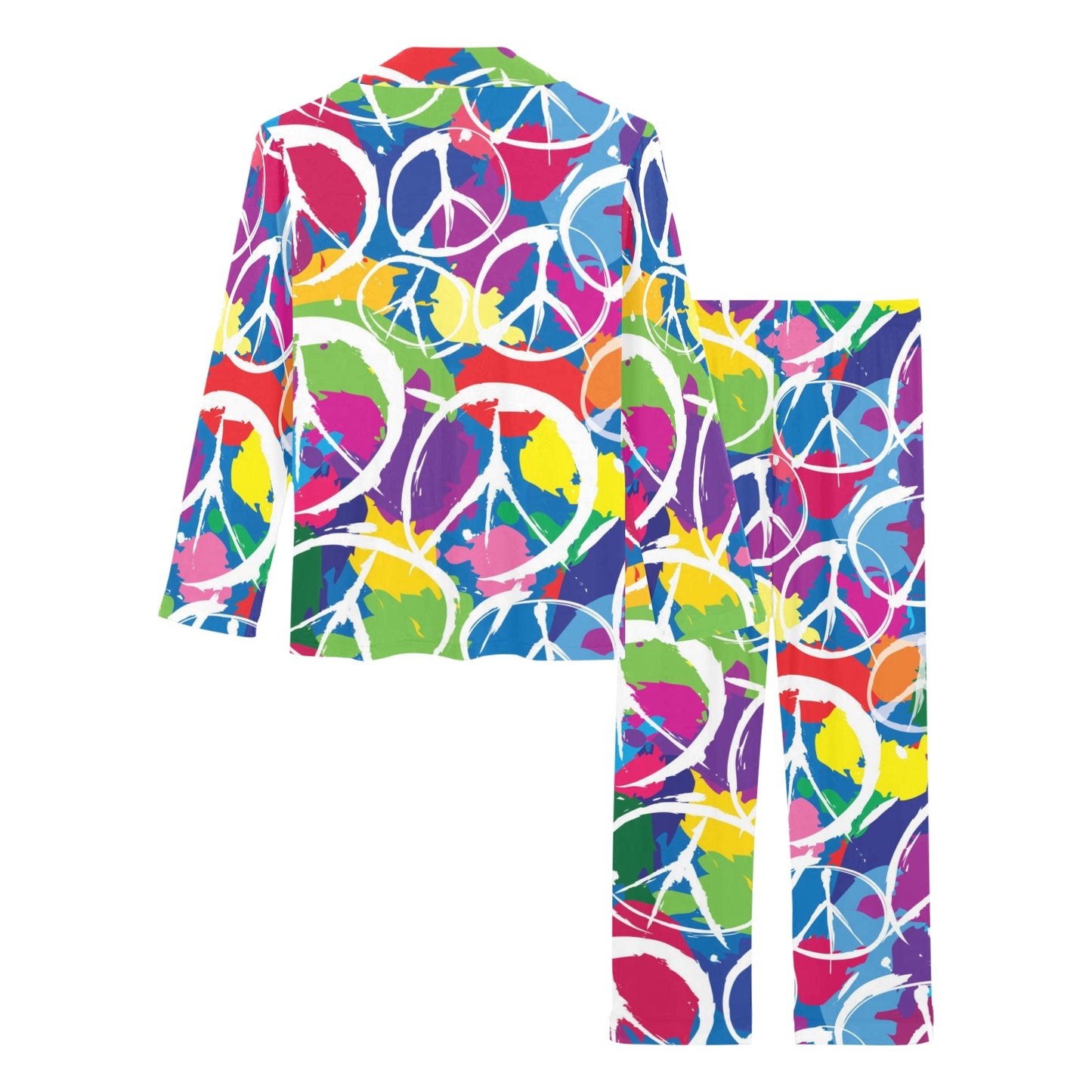 Peace Sign Colorful Pattern Print Design A02 Women's Long Pajama Set