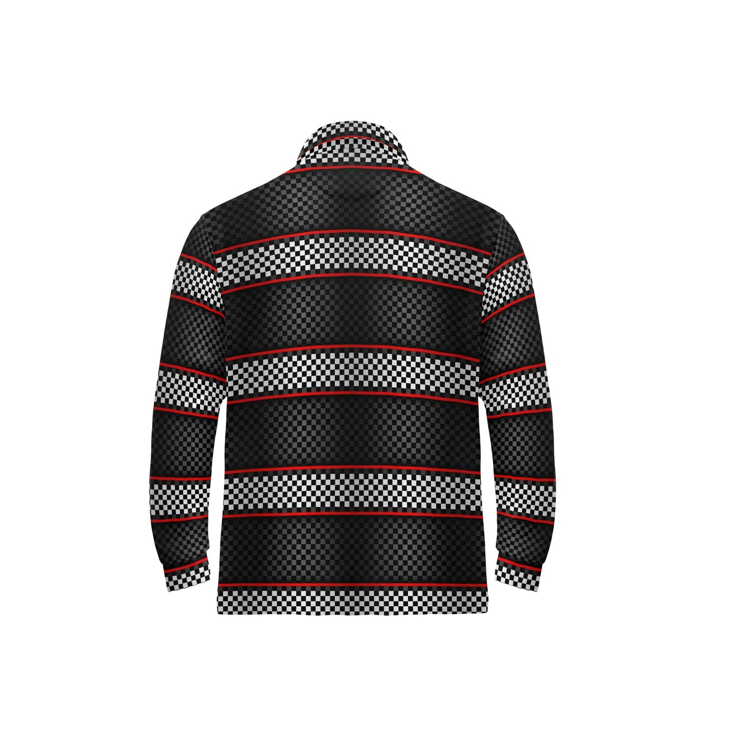 Checkered Flag Red Line Style Long Sleeve Polo Shirt For Men's