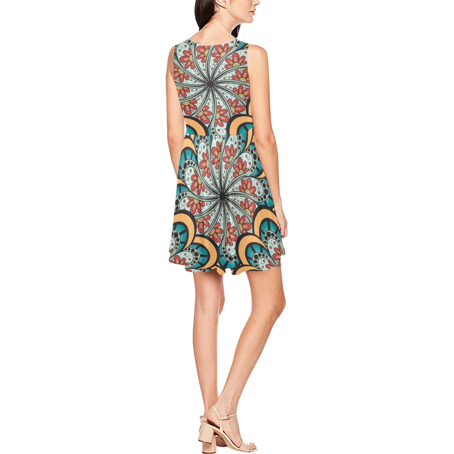 Mandala Pattern Print Design 01 Sleeveless Dress