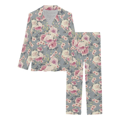 Peony Pattern Print Design PE05 Women's Long Pajama Set