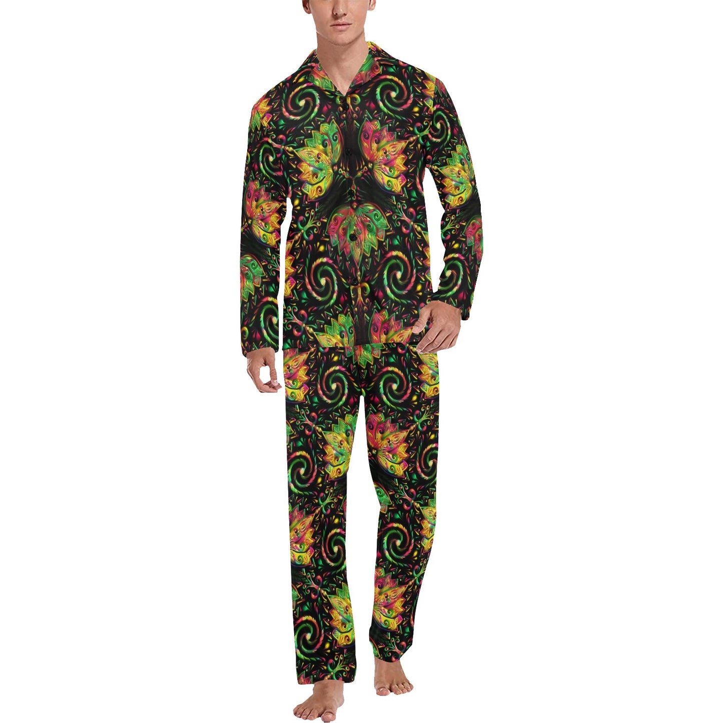 lotus Boho Pattern Print Design LO09 Men's Long Pajama Set