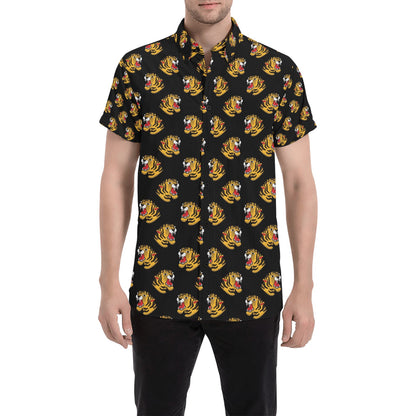Tiger Head Print Design LKS306 Men Short Sleeve Button Up Shirt