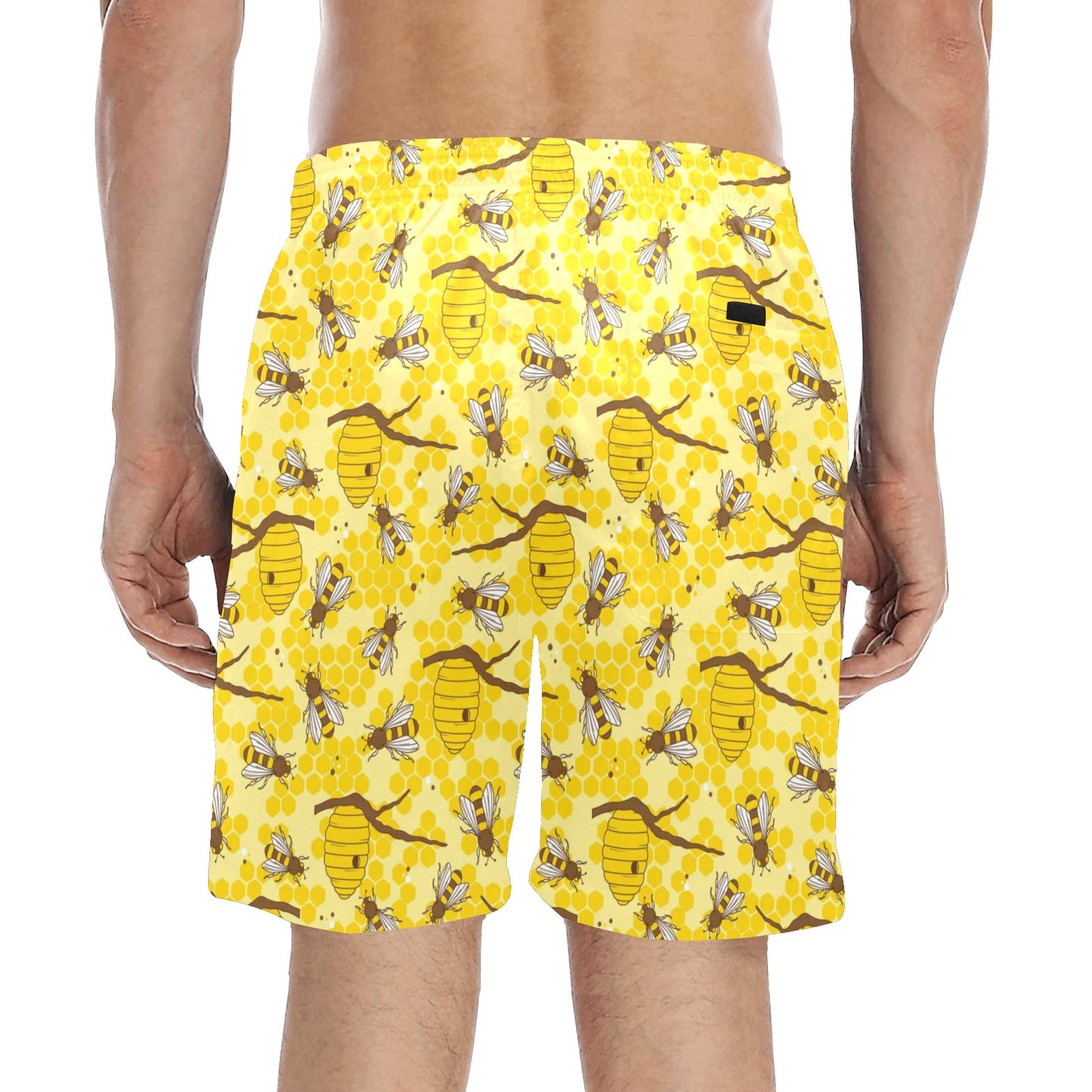 Bee With Honeycomb Print Design LKS302 Men's Swim Trunks Beach Shorts