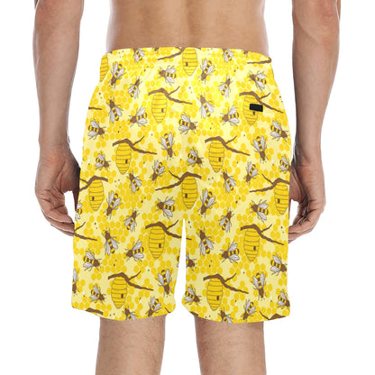 Bee With Honeycomb Print Design LKS302 Men's Swim Trunks Beach Shorts