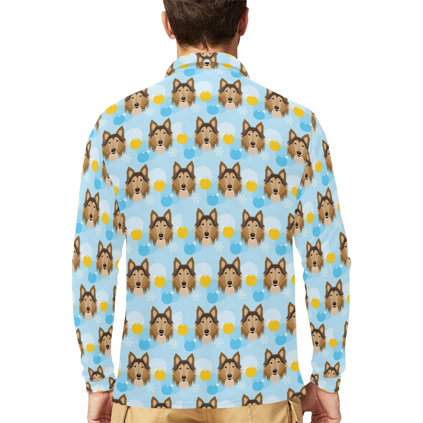 Collies Pattern Print Design 02 Long Sleeve Polo Shirt For Men's