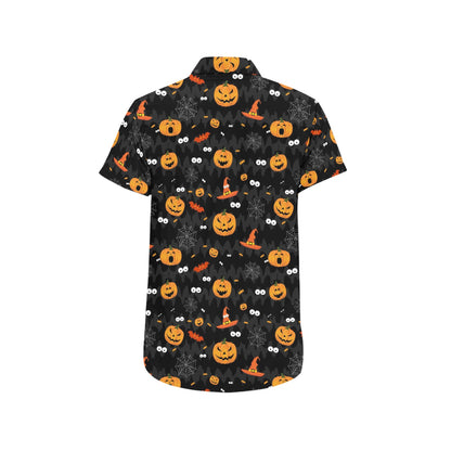 Halloween Print Design LKS405 Men Short Sleeve Button Up Shirt