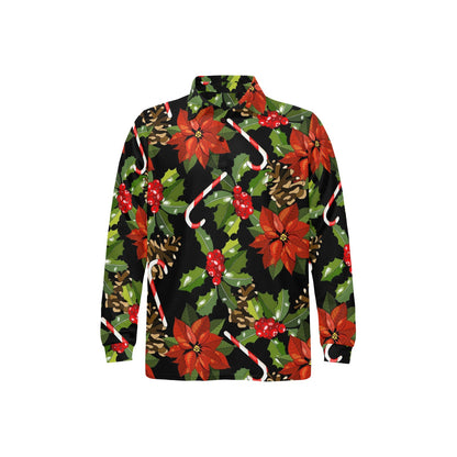 Poinsettia Pattern Print Design POT01 Long Sleeve Polo Shirt For Men's