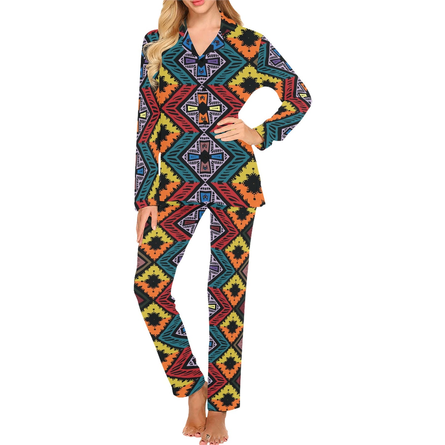 African Pattern Print Design 08 Women's Long Pajama Set