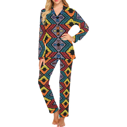 African Pattern Print Design 08 Women's Long Pajama Set