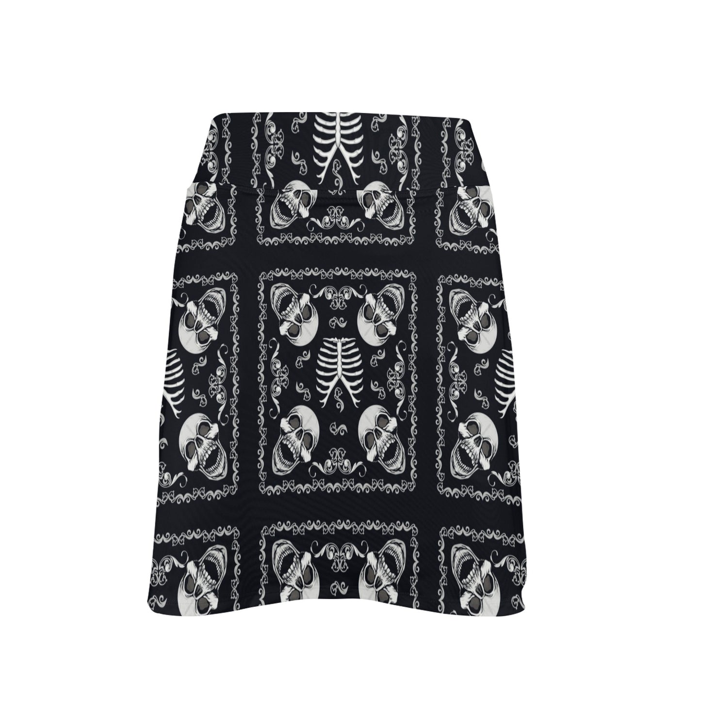 Bandana Skull Black White Print Design LKS306 17" Golf & Pickleball Skort with Pockets
