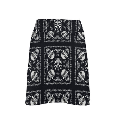 Bandana Skull Black White Print Design LKS306 17" Golf & Pickleball Skort with Pockets