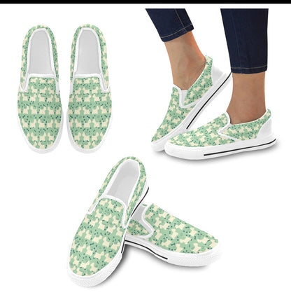 Scottish Terriers Print Design LKS302 White Slip Ons Canvas Women's Shoes
