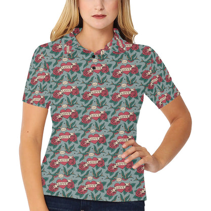 Tattoo Heart Print Design LKS301 Women's Polo Shirt