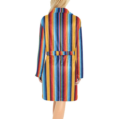 Mexican Blanket Stripe Print Pattern Women's Fleece Robe