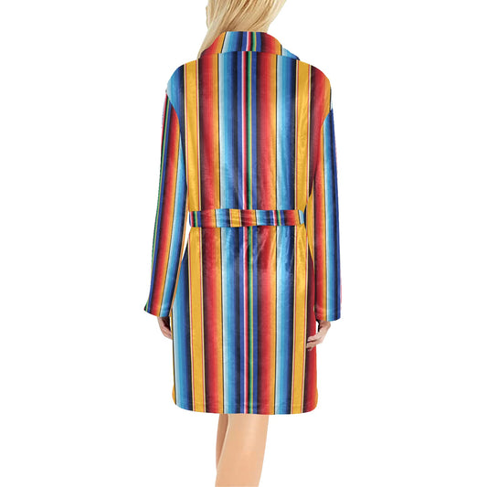 Mexican Blanket Stripe Print Pattern Women's Fleece Robe