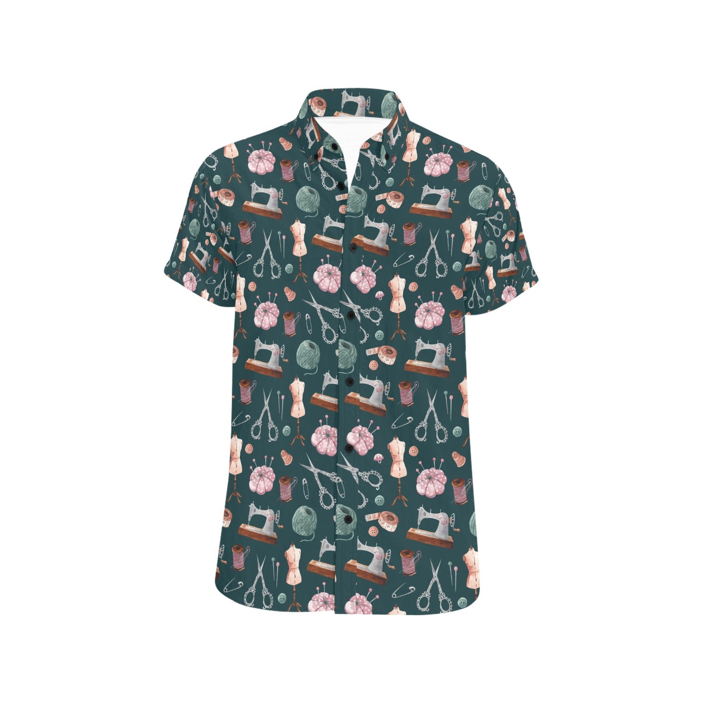 Sewing Equipment Print Design LKS307 Men Short Sleeve Button Up Shirt