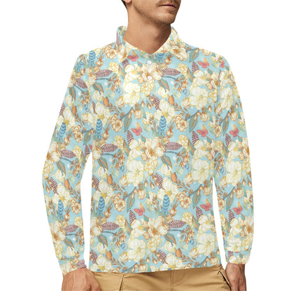 Summer Floral Print Design LKS302 Long Sleeve Polo Shirt For Men's