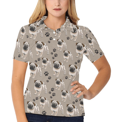 Pug Pattern Print Design A04 Women's Polo Shirt