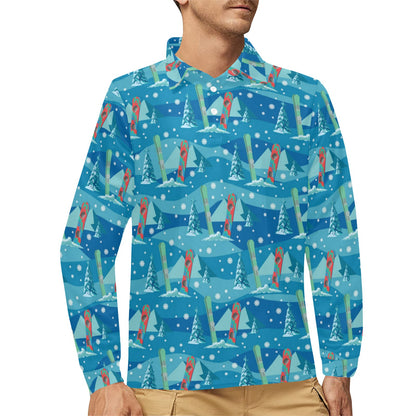 Snowboard Print Design LKS301 Long Sleeve Polo Shirt For Men's