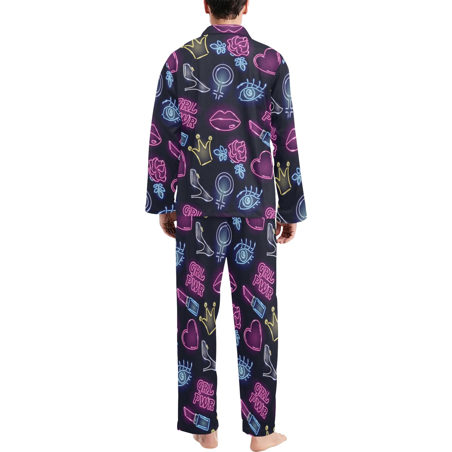 Lipstick Neon Pattern Print Design 02 Men's Long Pajama Set