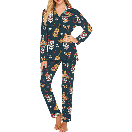 sugar skull Mexican Women's Long Pajama Set