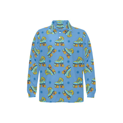 Roller skate Pattern Print Design A04 Long Sleeve Polo Shirt For Men's