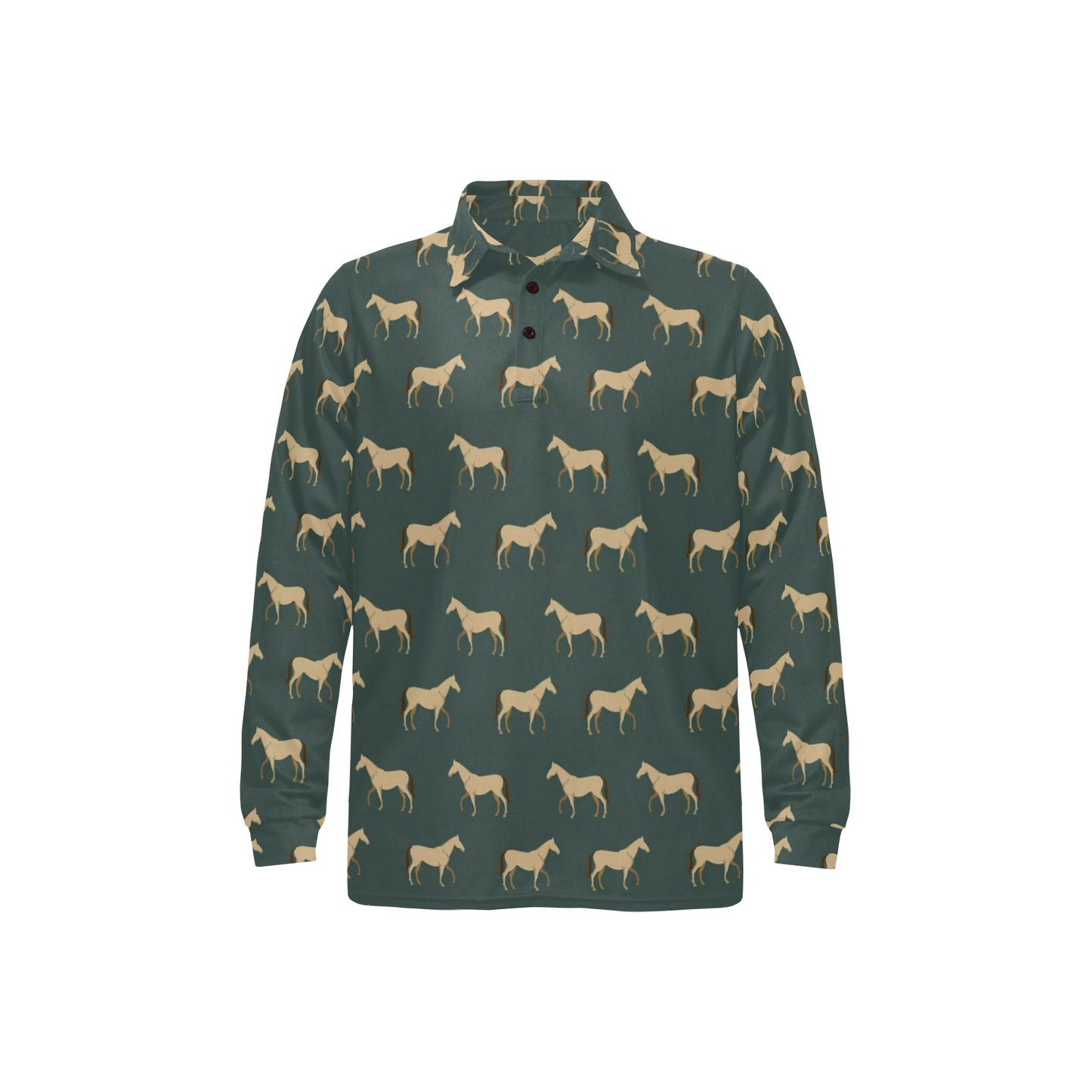 Horse Classic Themed Pattern Print Long Sleeve Polo Shirt For Men's