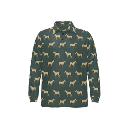 Horse Classic Themed Pattern Print Long Sleeve Polo Shirt For Men's