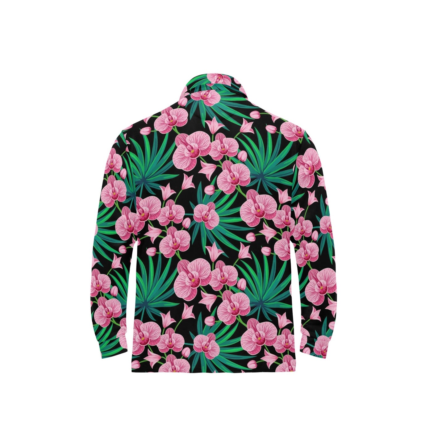 Orchid Pink Pattern Print Design OR06 Long Sleeve Polo Shirt For Men's