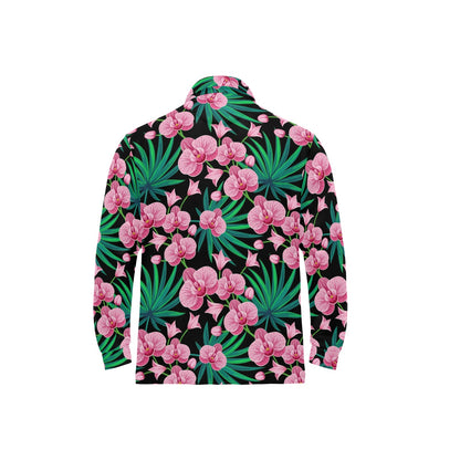 Orchid Pink Pattern Print Design OR06 Long Sleeve Polo Shirt For Men's