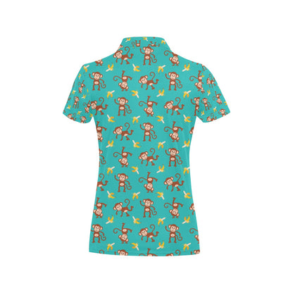 Monkey Banana Design Themed Print Women's Polo Shirt